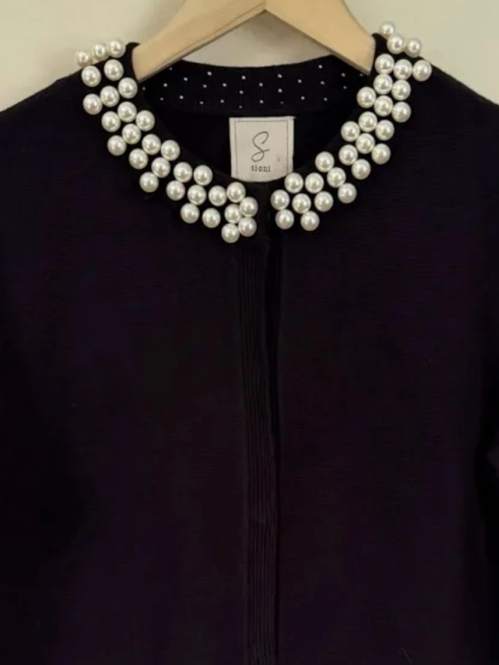 Sioni Black Pearl-Embellished Crewneck Cardigan